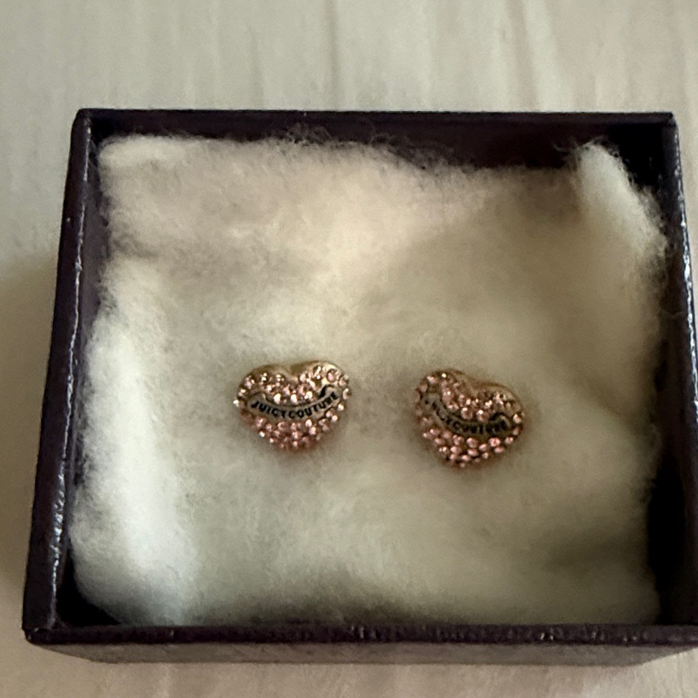 Juicy Couture Gold-Tone Heart Stud Earrings with Pink Crystals